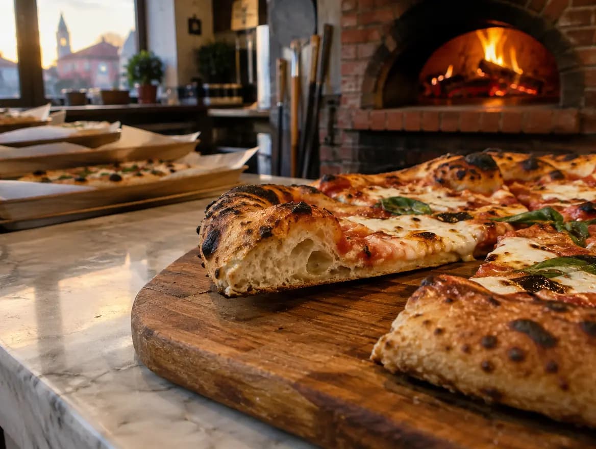 Krájená pizza na dřevěném prkně