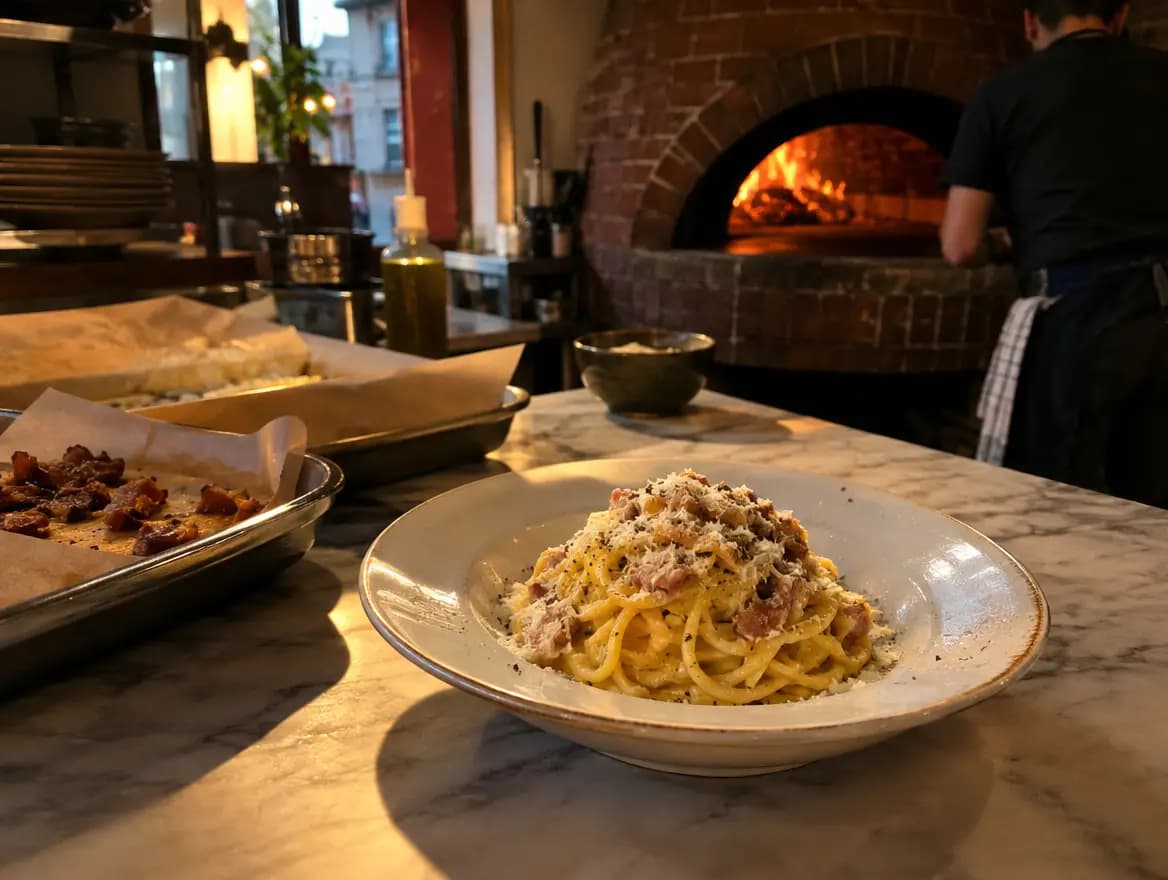 Pasta Carbonara na talíři
